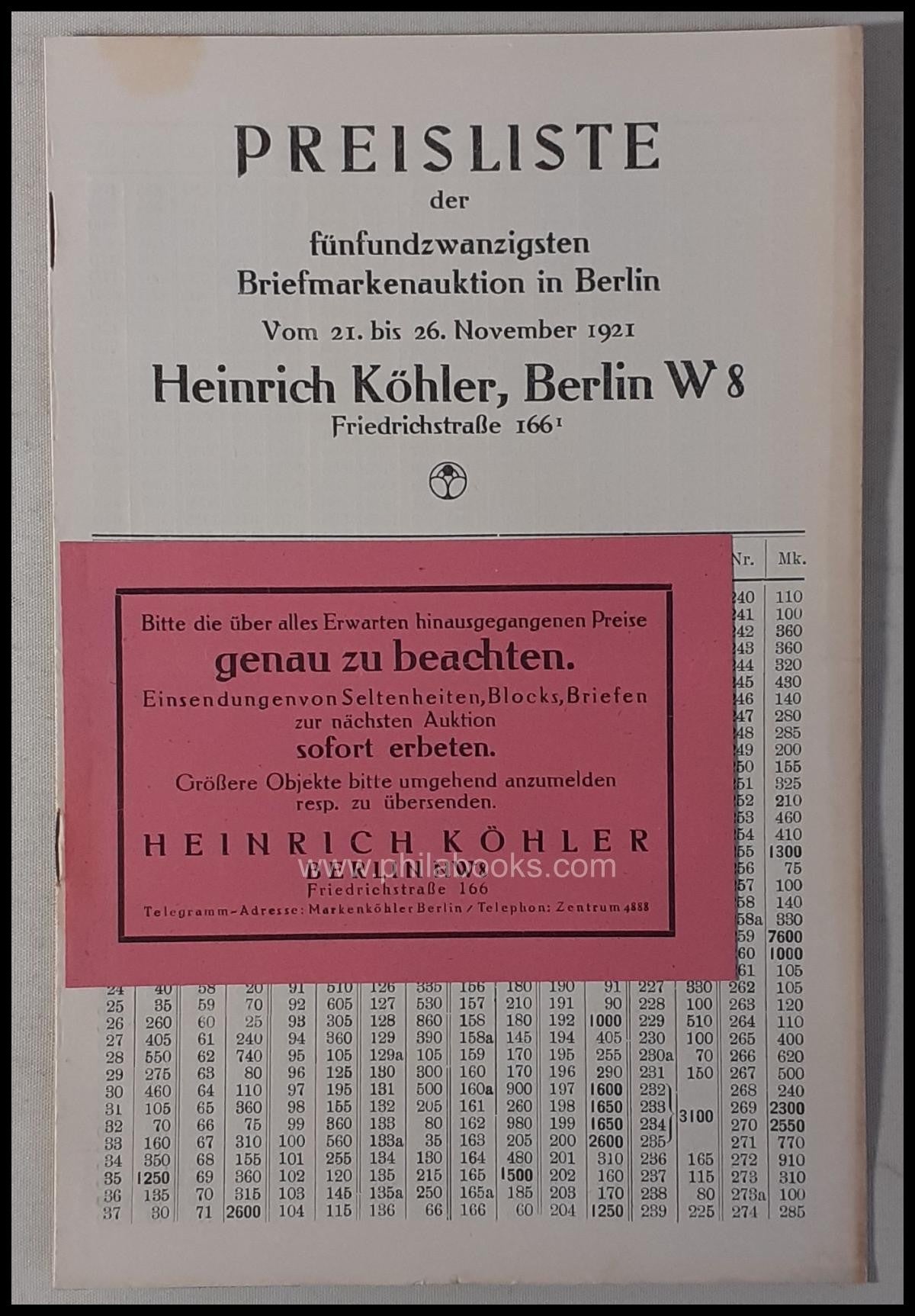 Heinrich Köhler, Auction 025, 1921-11