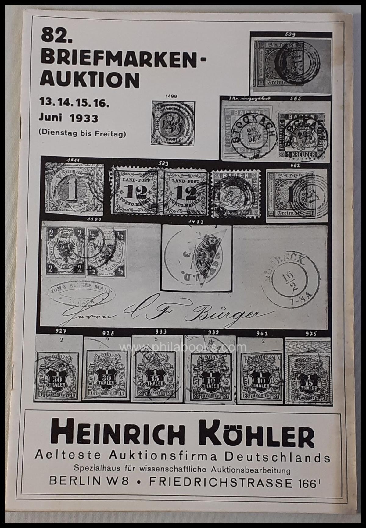 Heinrich Köhler, Auction 082, 1933-06