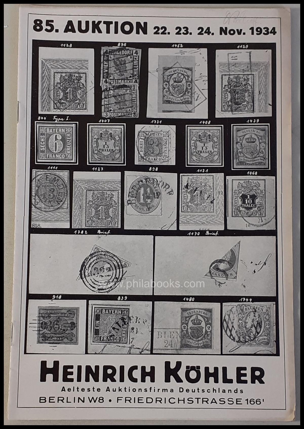 Heinrich Köhler, Auction 085, 1934-11