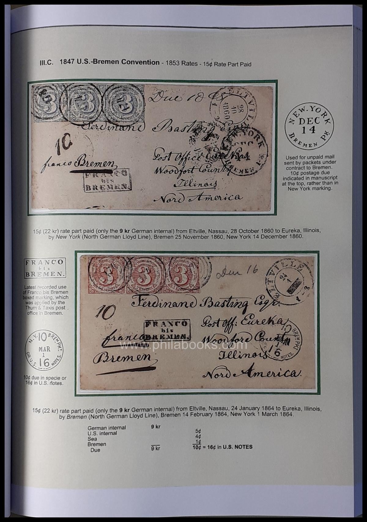 Pre-UPU-Rates between the U.S. and the German States, farbige Kopi ...