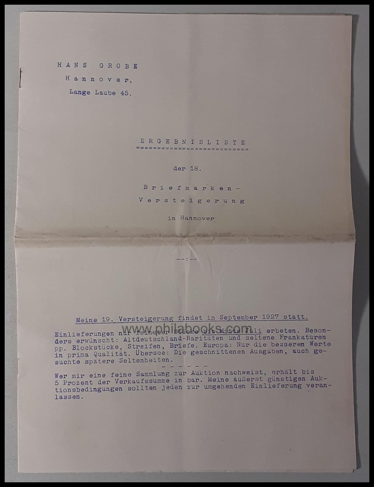 Grobe, Auction 018, 1927-05