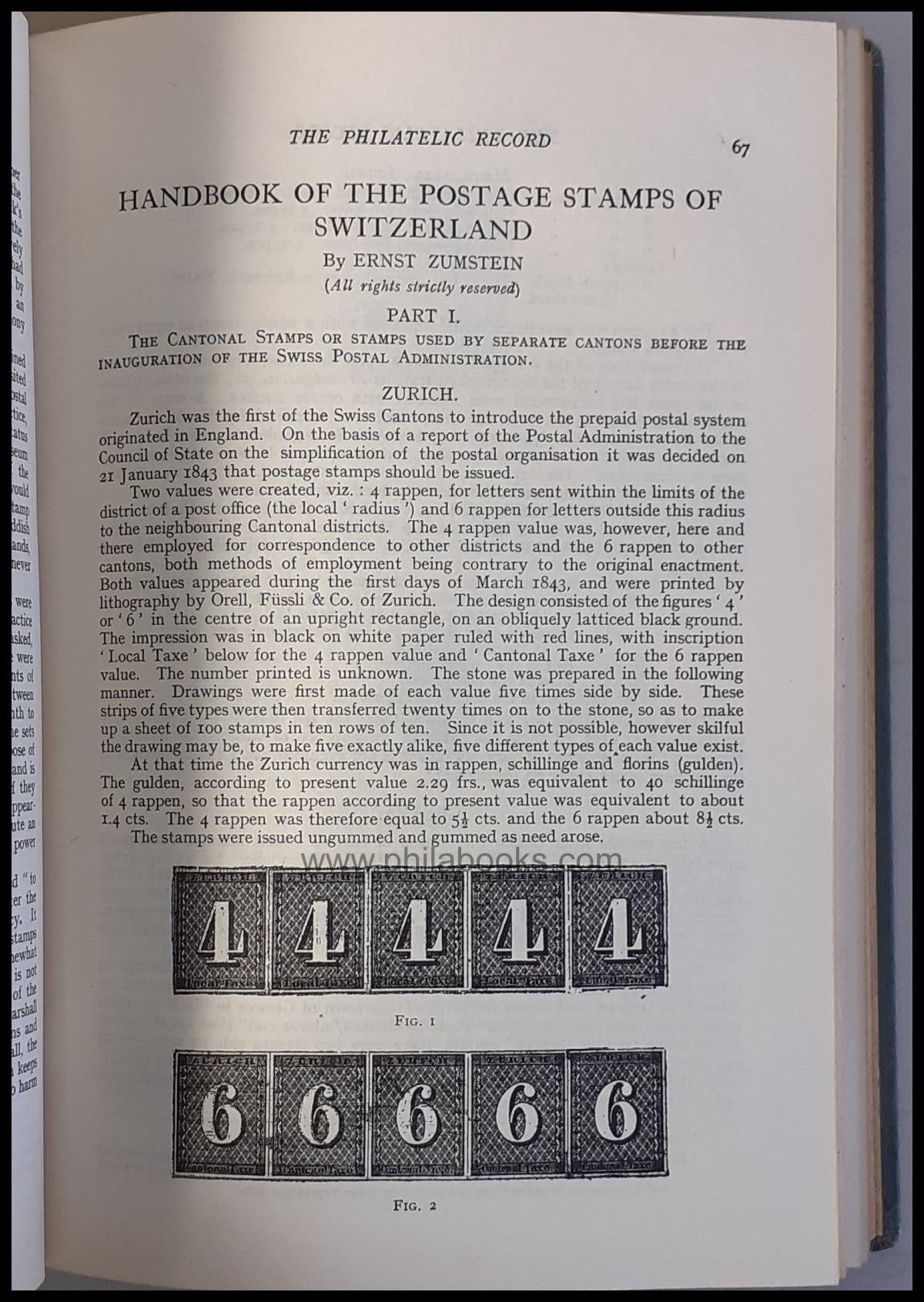 Zumstein, E., Handbook of the postage stamps of Switzerland with s ...