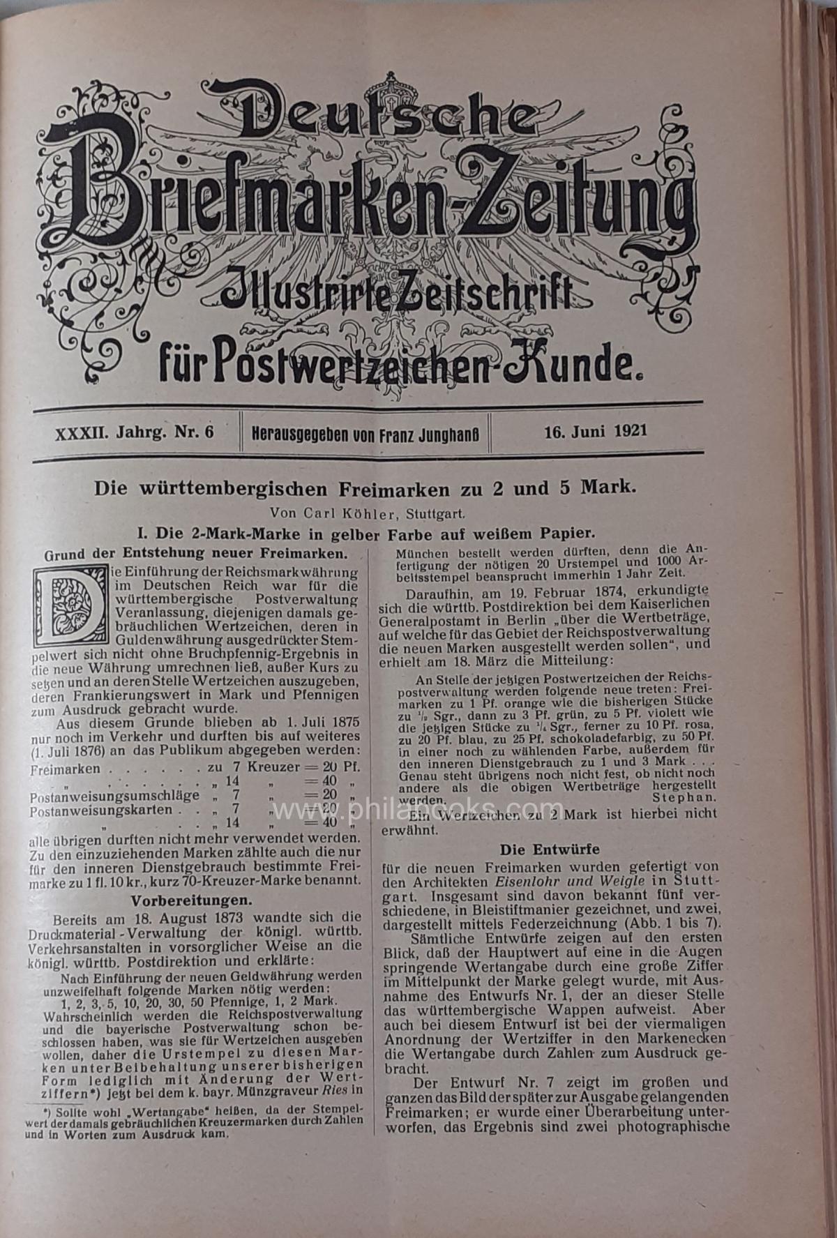Deutsche Zeitung für Briefmarkenkunde Illustriertre Zeitschrift fü ...