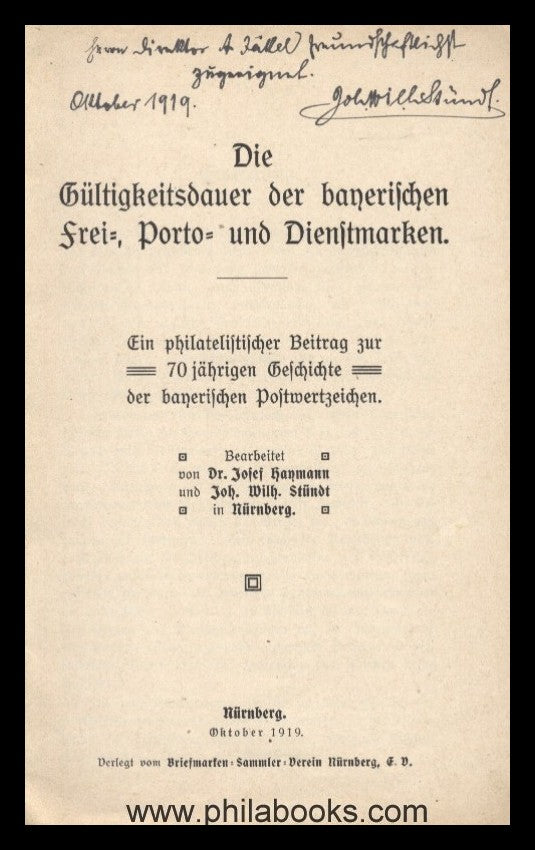 Haymann/Stündt, 70-year history of Bavarian postage stamps...