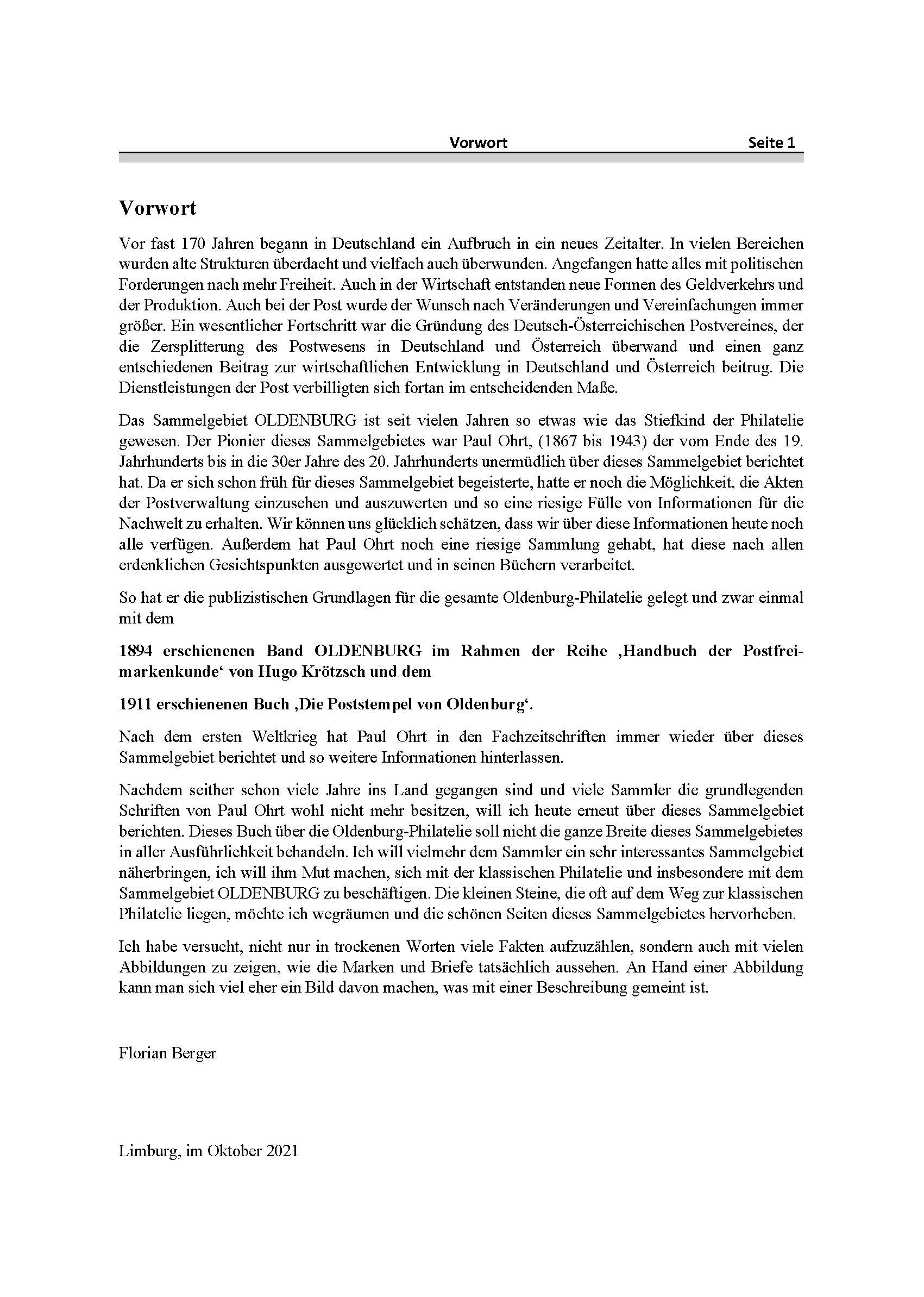 Berger, Florian: "Oldenburg-Philatelie 1852 - 1867"