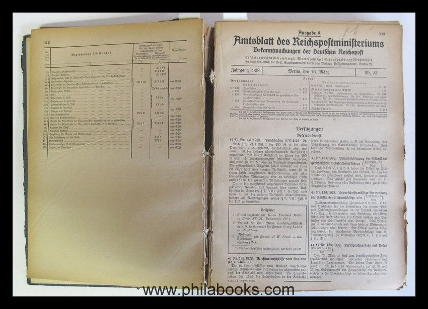 1928, Amtsblatt des Reichspostministeriums kpl. gebunden, mit Sach ...
