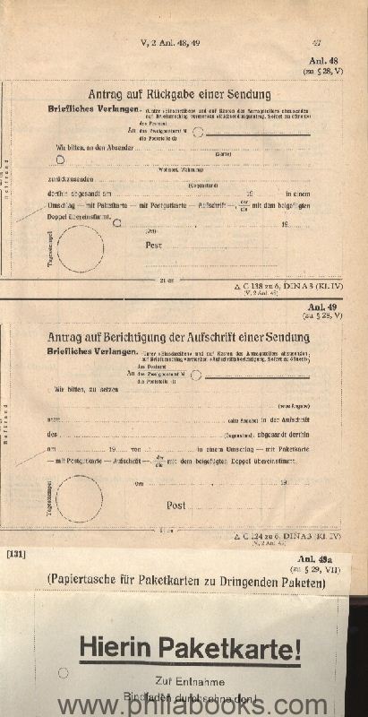 Allgemeine Dienstanweisung für das Post-und Fernmeldewesen, Anlage ...