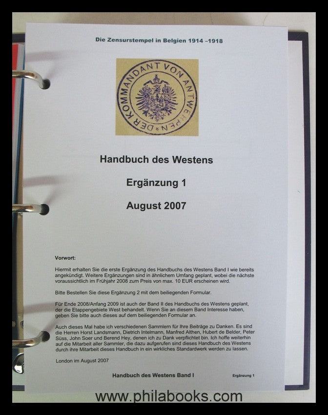 Wasels, Heinrich: Handbuch des Westens.Band I: Die Zensur-Stempel  ...