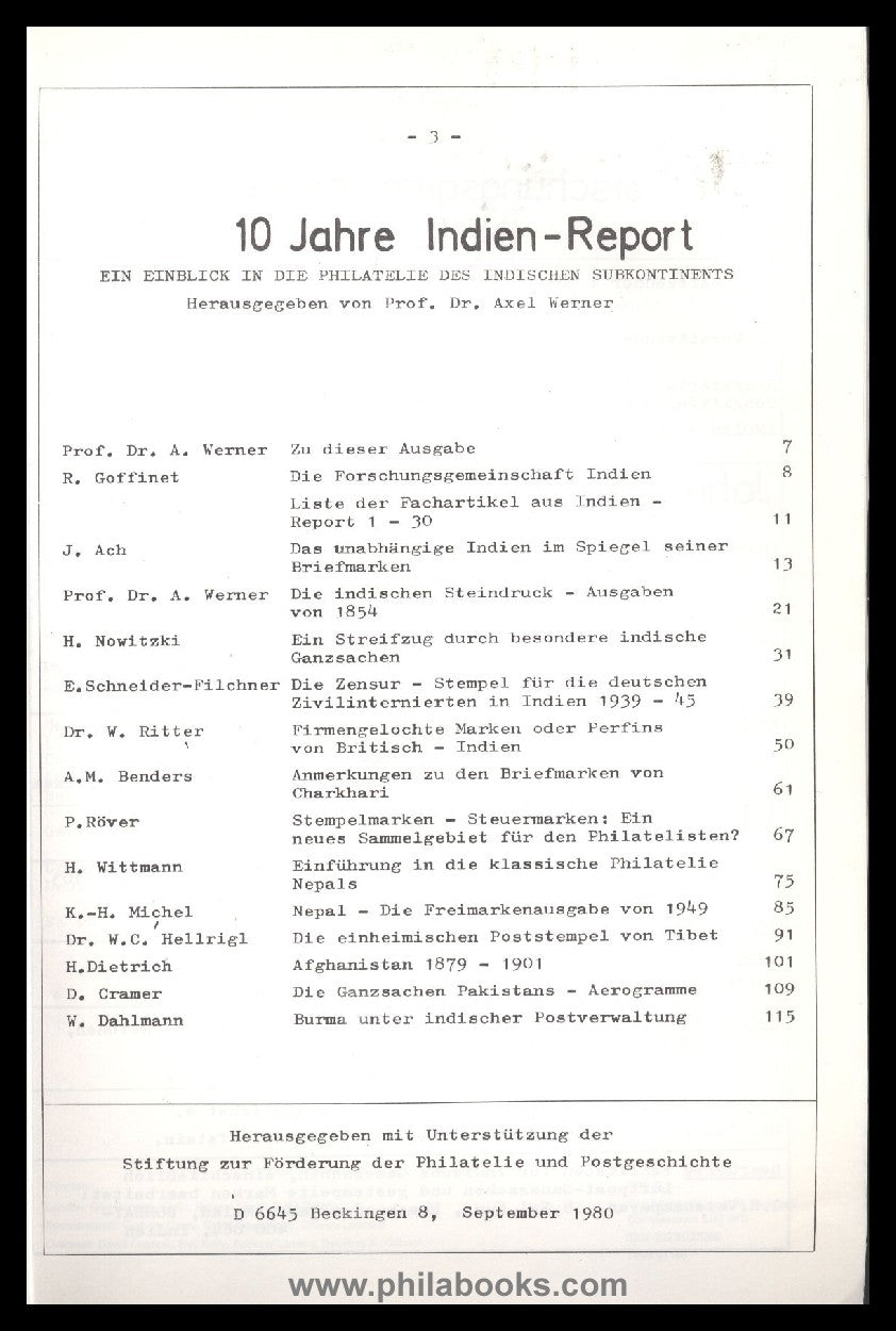 ArGe Indien, 10 Jahre Indien-Report, 1980, darin u.a. ein Beitrag  ...