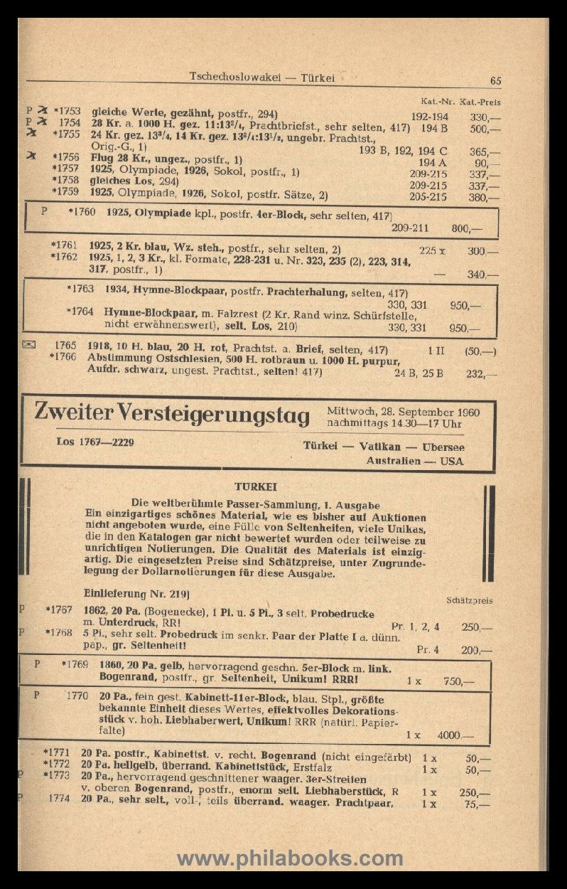 Mohrmann-Munich, Auction 106, 1960-09 'Passer', Türkiye