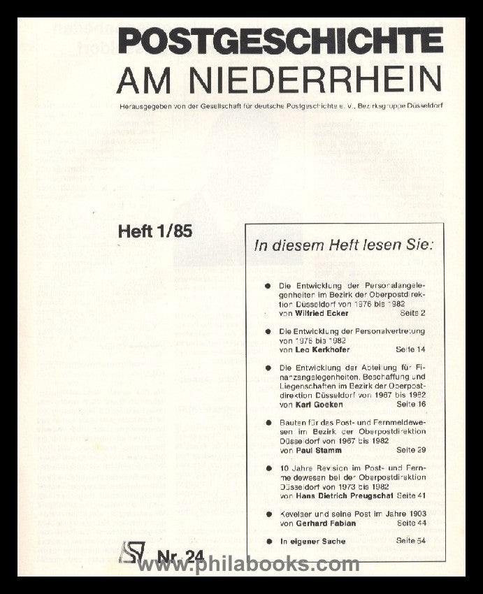 LOWER RHEIN, Postal History Sheets Lower Rhine, 1985, No. 24...