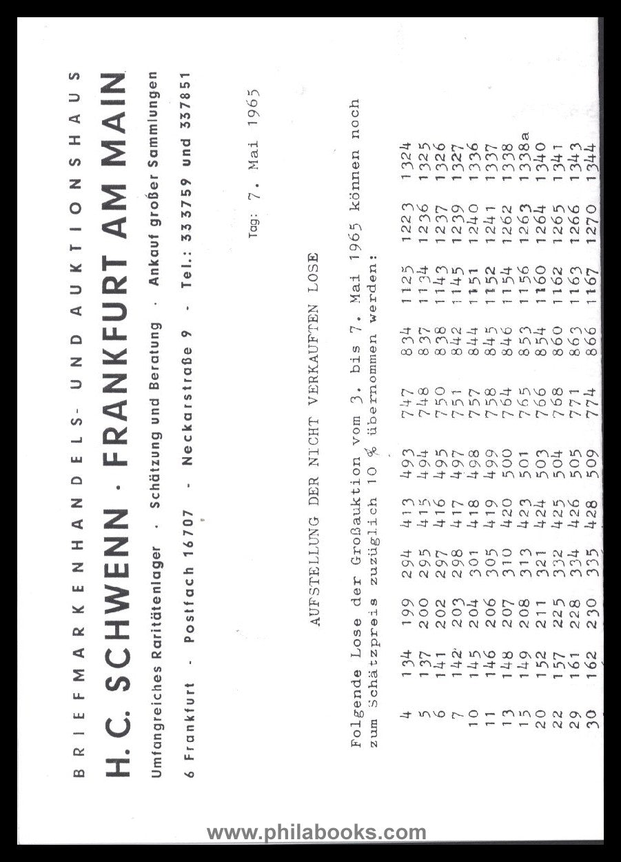 Schwenn, Auktion 001, 1965-05