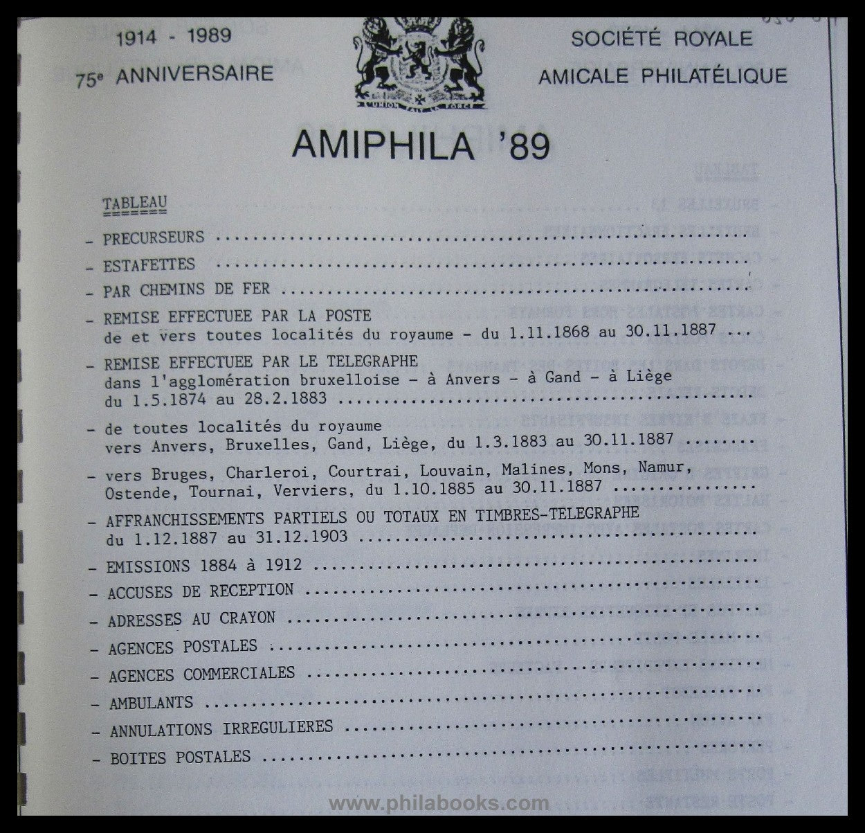 Expres Amphila '89, Society Royale Amicale Philatelique 1914-1989, ...