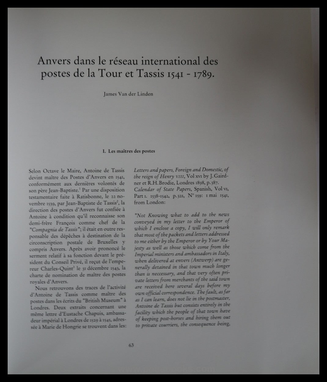 Van der Linden/de Clercq, La Poste à Anvers se débuts jusqu'en 179 ...