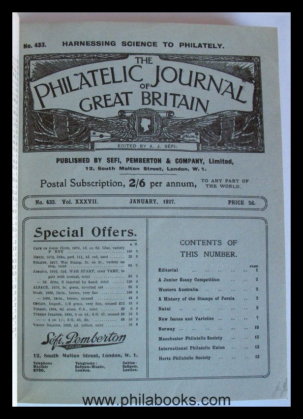 The Philatelic Journal of Great Britain, Vol. XXXVII, 1927, kpl.,  ...