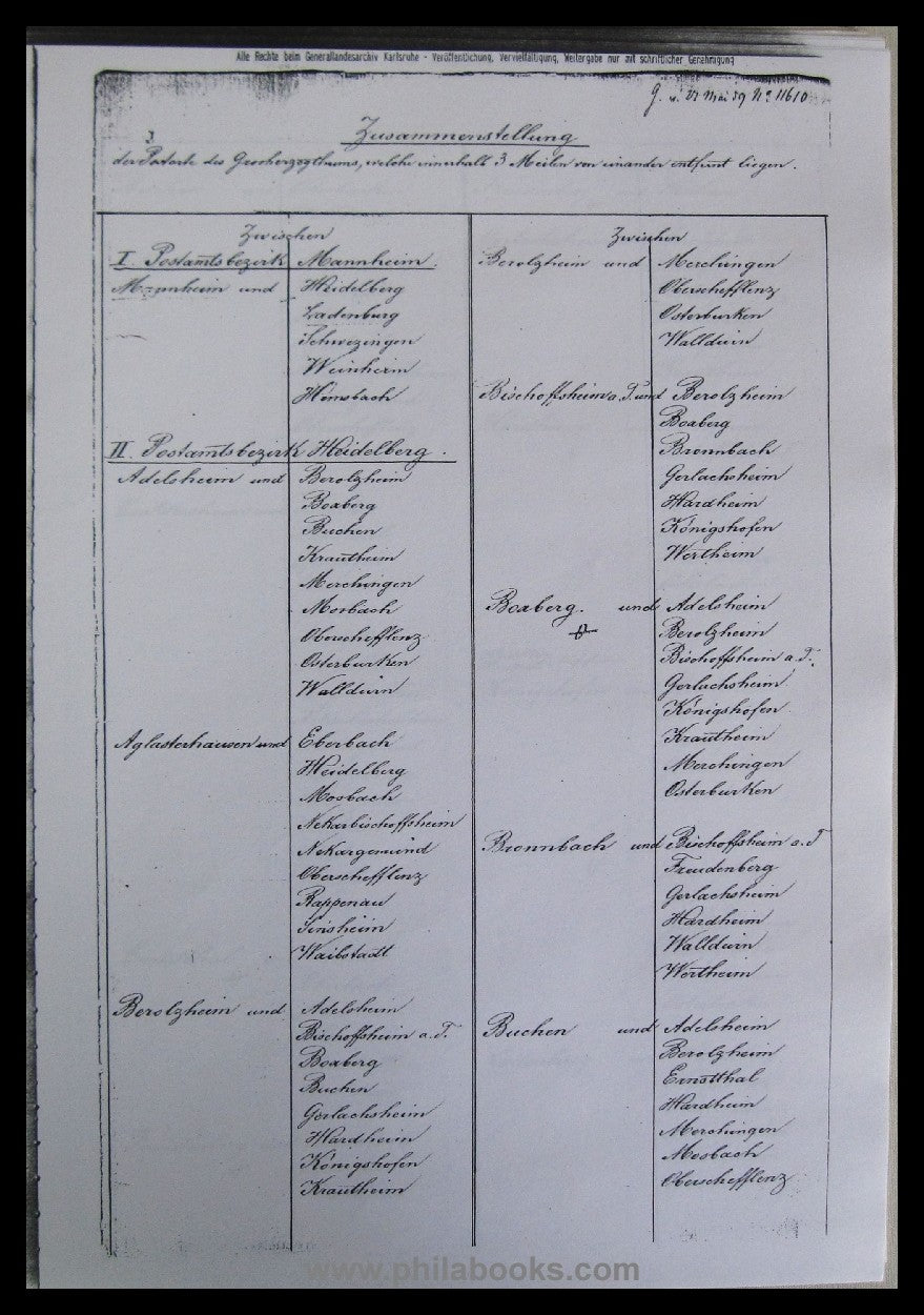Großh. Bad. Verkehrs-Anstalt, ungebundene KOPIEN aus 1865-66, ex W ...