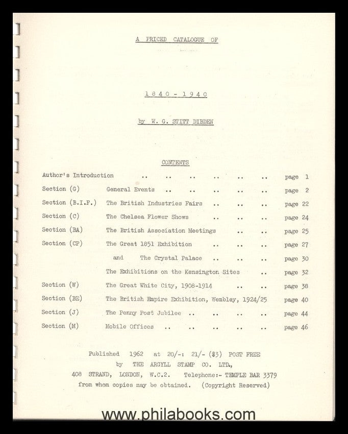 Dibden, W. G. S., A Priced Catalogue of British Exhibitions 1840 - ...