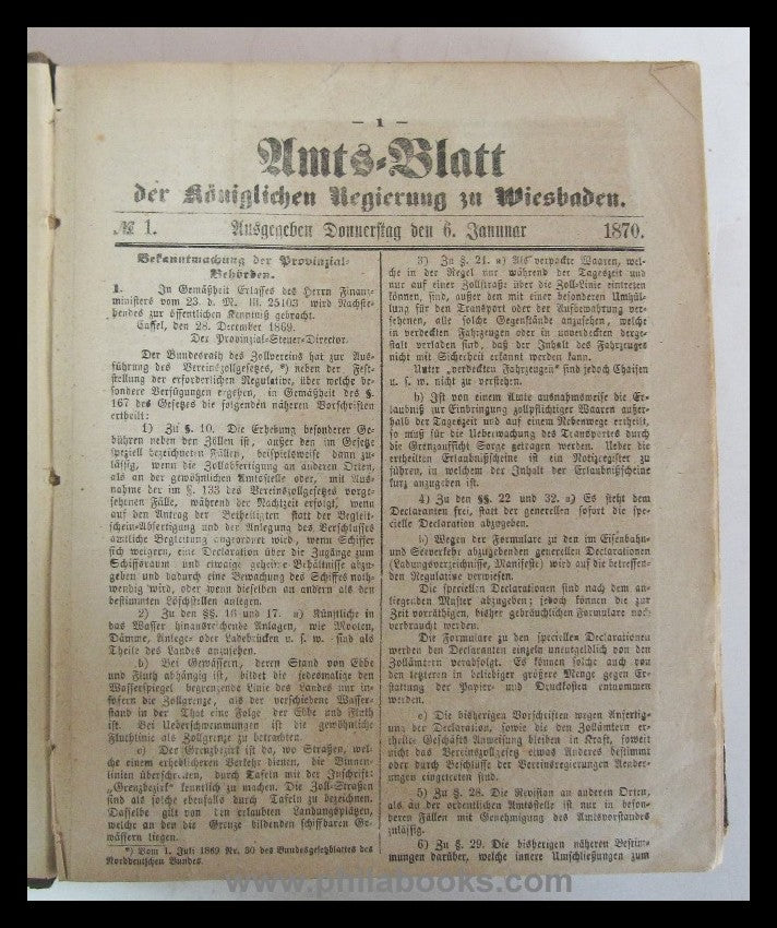 1869-1871, Amts-Blatt der Königlichen Regierung zu Wiesbaden in 3  ...
