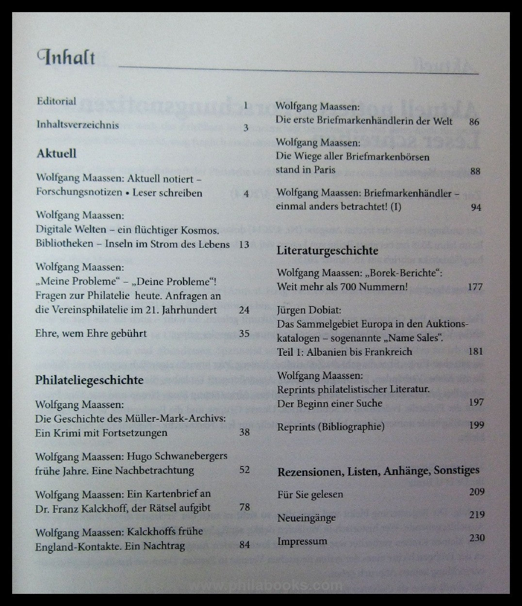 Maassen, W. (Hrsg.), Phila Historica, Zeitschrift für Philateliege ...