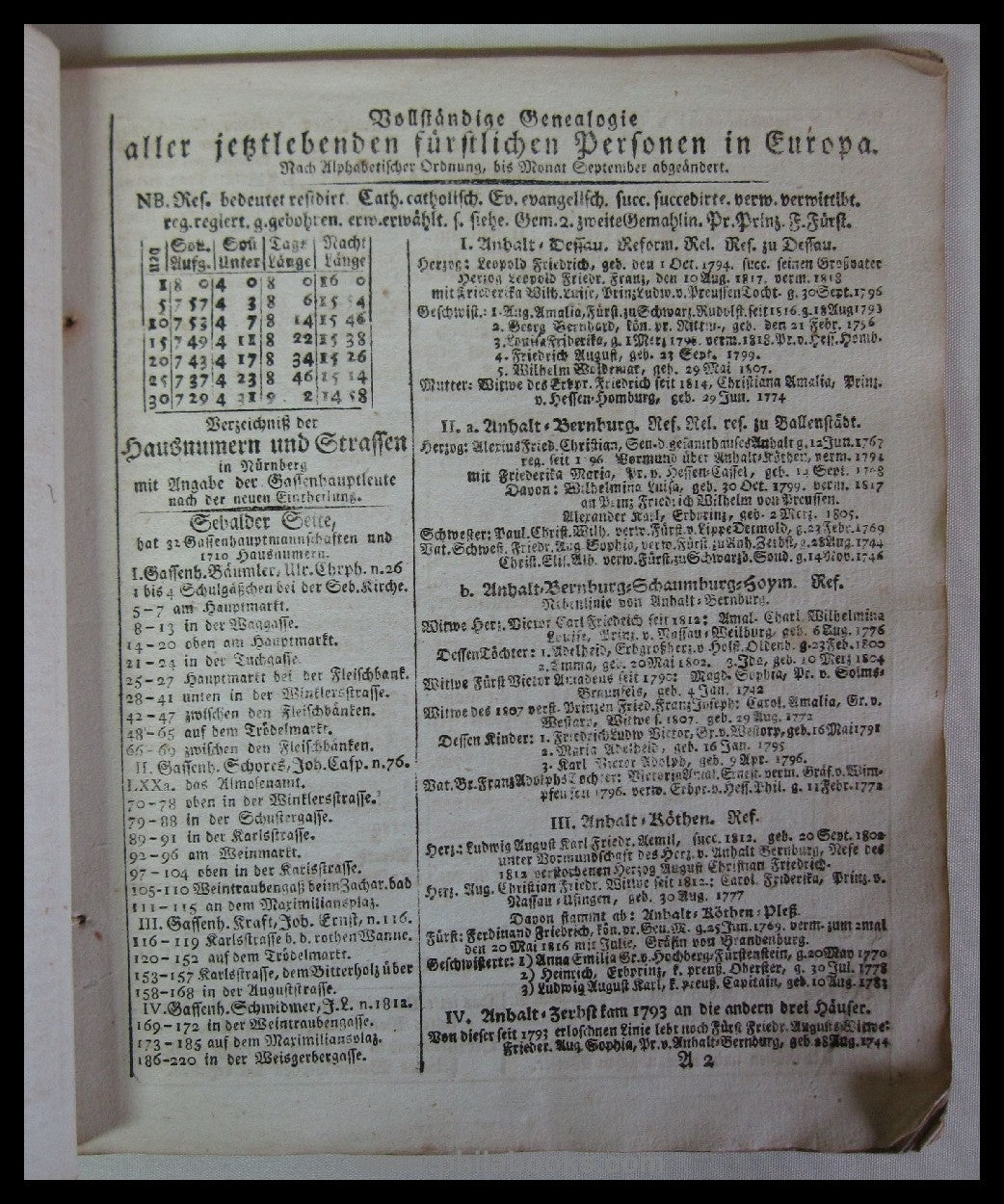 NUREMBERG: Genealogical state calendar for the year 1819 (….), ' ...