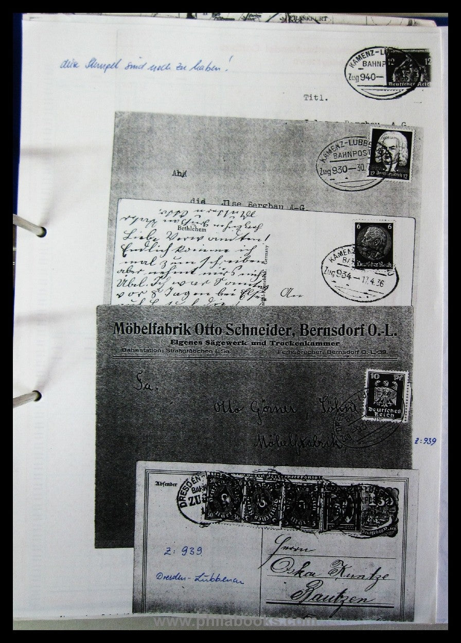 Hintze railway post archive, here a folder with collector's documents concerning...