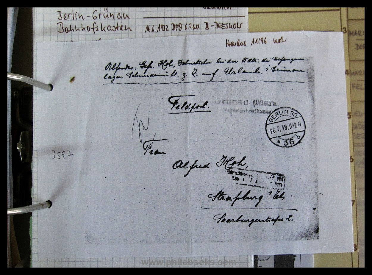 Hintze railway post archive, here a folder with collector's documents concerning...