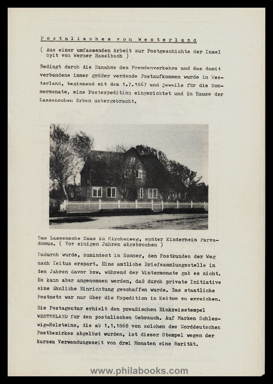 Klauke, F., Das Postwesen auf der Insel Sylt bis zur Gründung des  ...