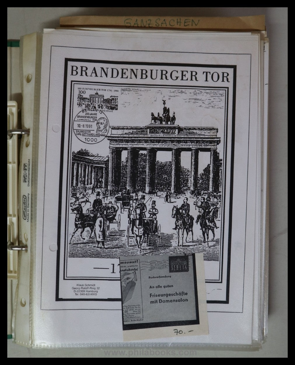 Berlin, Brandenburger Tor Spezialkatalog, als Kopie im A5-Ringordn ...